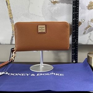 Dooney and Bourke Authentic  Grain Large Zip Around Wristlet - Caramel